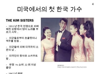 ????? ? ?? ??
- 1953 ? ?? ???? ??
?? ???? ?? ??? ?
?? ?? .
- ?????? ?????
??? ?? .
- ???? ?? ???? ?
?? ? .
- ???? ??? ????
? .
- ?? TV ?? 22 ? ??
??
THE KIM SISTERS
????? ,
https://en.wikipedia.org/wiki/The_Kim_Sisters
4
 