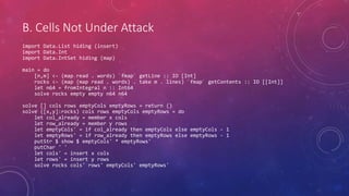 B. Cells Not Under Attack
import Data.List hiding (insert)
import Data.Int
import Data.IntSet hiding (map)
main = do
[n,m] <- (map read . words) `fmap` getLine :: IO [Int]
rocks <- (map (map read . words) . take m . lines) `fmap` getContents :: IO [[Int]]
let n64 = fromIntegral n :: Int64
solve rocks empty empty n64 n64
solve [] cols rows emptyCols emptyRows = return ()
solve ([x,y]:rocks) cols rows emptyCols emptyRows = do
let col_already = member x cols
let row_already = member y rows
let emptyCols' = if col_already then emptyCols else emptyCols - 1
let emptyRows' = if row_already then emptyRows else emptyRows - 1
putStr $ show $ emptyCols' * emptyRows'
putChar ' '
let cols' = insert x cols
let rows' = insert y rows
solve rocks cols' rows' emptyCols' emptyRows'
 