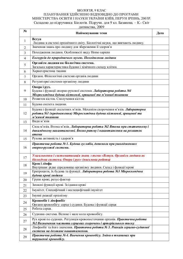 Календарне планування, біологія людини, 9