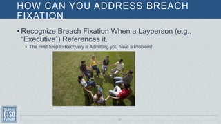 HOW CAN YOU ADDRESS BREACH
FIXATION
19
• Recognize Breach Fixation When a Layperson (e.g.,
“Executive”) References it.
• T...