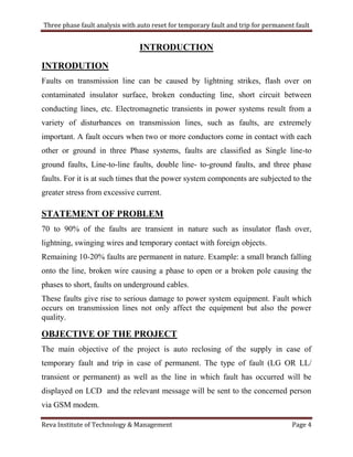 three phase fault analysis with auto reset for temporary fault and trip ...