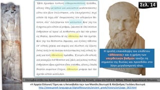 Επιτύμβια στήλη του Αριστίωνα από τη Βελανιδέζα της Αττικής, γύρω στο 510 π.Χ. Αθήνα, Εθνικό Αρχαιολογικό Μουσείο.
«Η Αρχαία Ελληνική Τέχνη και η Ακτινοβολία της» των Μανόλη Βουτυρά & Αλεξάνδρας Γουλάκη-Βουτυρά
http://www.greek-language.gr/digitalResources/ancient_greek/history/art/page_063.html
Σελ. 14
Η τριπλή επανάληψη του επιθέτου
«ἀθάνατος» και η χρήση των
υπερθετικών βαθμών τονίζει τη
σημασία της θυσίας και προσδίδει στο
λόγο μεγαλοπρεπή τόνο.
 