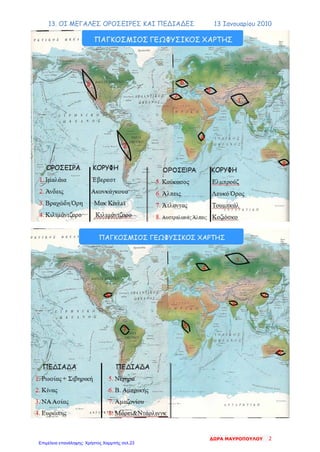 13. ΟΙ ΜΕΓΑΛΕΣ ΟΡΟΣΕΙΡΕΣ ΚΑΙ ΠΕΔΙΑΔΕΣ 13 Ιανουαρίου 2010
ΔΩΡΑ ΜΑΥΡΟΠΟΥΛΟΥ 2
Επιμέλεια επανάληψης: Χρήστος Χαρμπής σελ.23
 