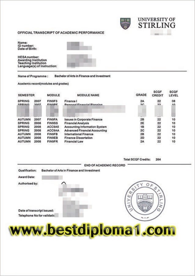 University of Stirling academic record