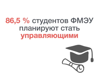 86,5 % студентов ФМЭУ
планируют стать
управляющими
 