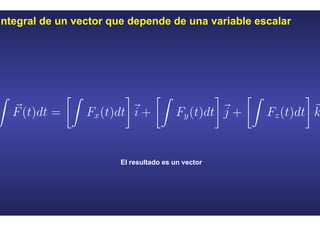 Integral de un vector que depende de una variable escalar
El resultado es un vector
 