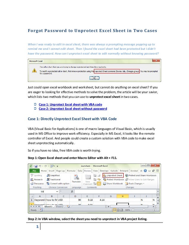 Password to Unprotect Excel Sheet in Two Cases