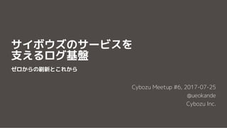 サイボウズのサービスを
支えるログ基盤
ゼロからの刷新とこれから
Cybozu Meetup #6, 2017-07-25
@ueokande
Cybozu Inc.
 