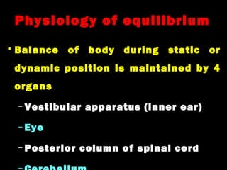 Balance Function Physiology of hearing and balance | PPT
