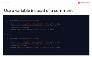 Clean code
Use a variable instead of a comment
private function parse_elem($elem)
{
$name = $this->getElementErrorHandler($elem, "title");
$url = $this->getElementErrorHandler($elem, "link");
//Product not active
return new Product($name, $url, $elem->id, false);
}
--------
private function parse_elem($elem)
{
$name = $this->getElementErrorHandler($elem, "title");
$url = $this->getElementErrorHandler($elem, "link");
$isActive = false;
return new Product($name, $url, $elem->id, $isActive);
}
 