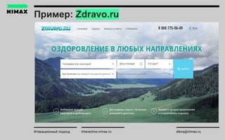 Пример: Zdravo.ru
interactive.nimax.ru elena@nimax.ruИтерационный подход
 