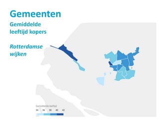 Gemeenten
Gemiddelde
leeftijd kopers
Rotterdamse
wijken
 