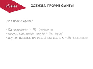 • Одноклассники ~ 7% (половина)
• форумы совместных покупок ~ 4% (треть)
• другие поисковые системы, Инстаграм, Ж Ж ~ 2% (остальное)
Что в прочих сайтах?
 