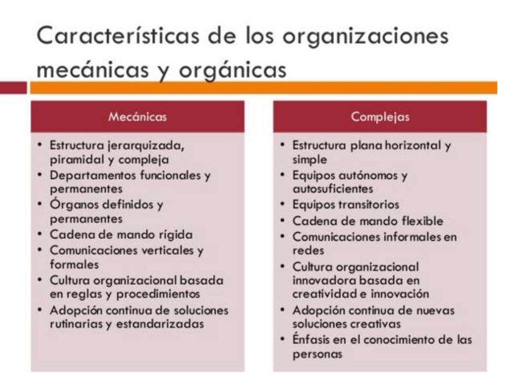 2.3 Modelos mecánicos y orgánicos del diseño organizacional.