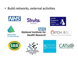 • Build networks, external activities
 