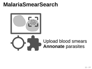 20 ~ PP
MalariaSmearSearch
Upload blood smears
Annonate parasites
 