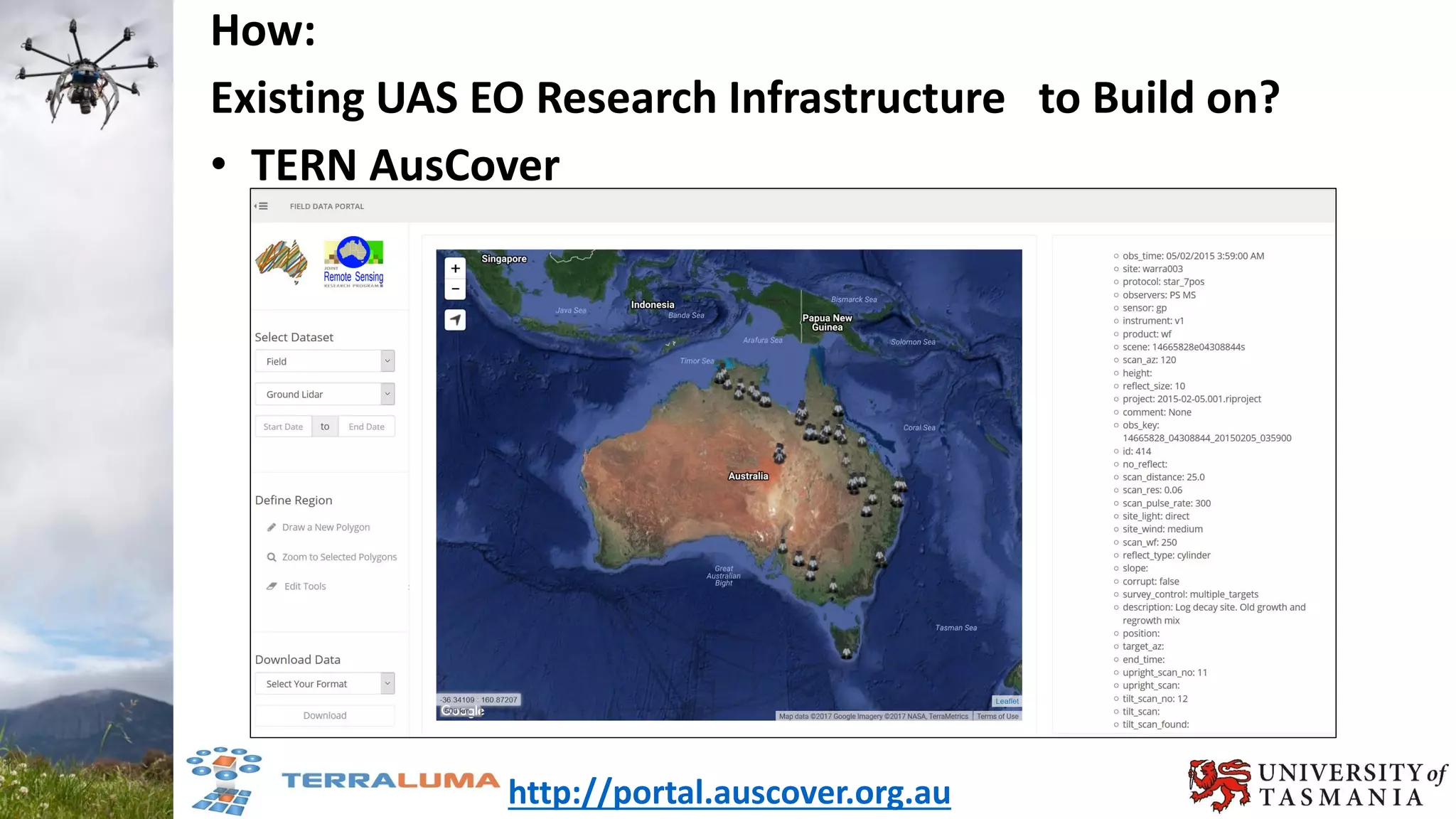 How:
Existing UAS EO Research Infrastructure to Build on?
• TERN AusCover
http://portal.auscover.org.au
 