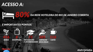 ACESSO A:
80%DA REDE HOTELEIRA DO RIO DE JANEIRO COBERTA
E IMPORTANTES PONTOS:
 