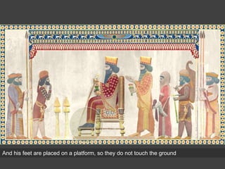 And his feet are placed on a platform, so they do not touch the ground
 