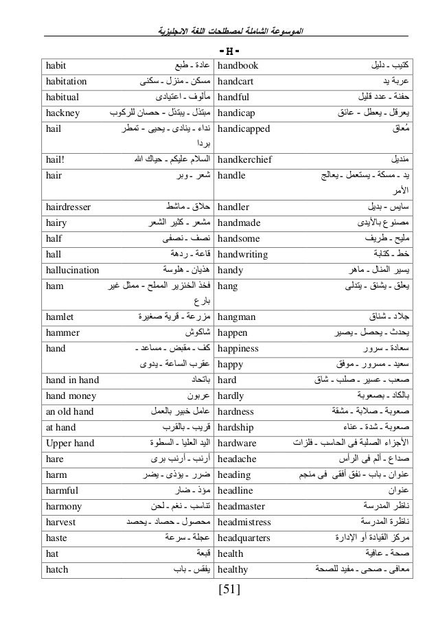 موسوعة كلمات اللغة الانجليزية الجزء الثاني