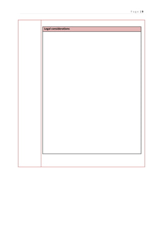 P a g e | 9
Legal considerations
 