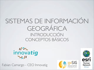 SISTEMAS DE INFORMACIÓN
GEOGRÁFICA
INTRODUCCIÓN
CONCEPTOS BÁSICOS
Fabian Camargo - CEO Innovatig
 