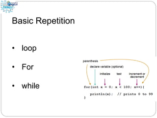 Basic Repetition
• loop
• For
• while
 
