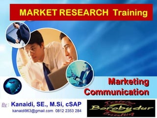 FE UNJANI
Marketing
Communication
By : Kanaidi, SE., M.Si, cSAP
kanaidi963@gmail.com 0812 2353 284
MARKET RESEARCH Training
 