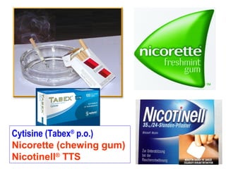 Cytisine (Tabex®
p.o.)
Nicorette (chewing gum)
Nicotinell®
TTS
 