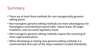 Transgene-free CRISPR/Cas9 genome-editing methods in plants