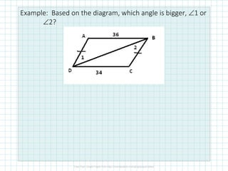 Example: Based on the diagram, which angle is bigger, ∠1 or
∠2?