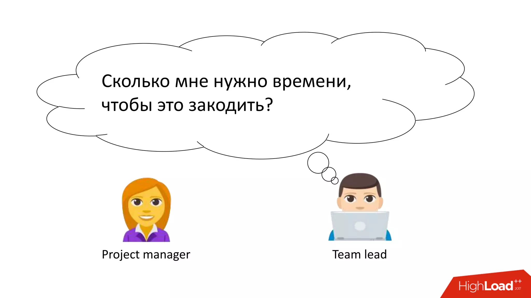 Сколько мне нужно времени,
чтобы это закодить?
Project manager Team lead
 
