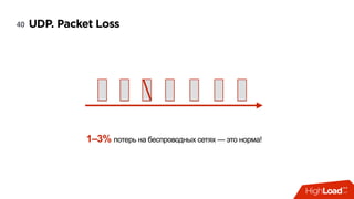 UDP. Packet Loss40
1–3% потерь на беспроводных сетях — это норма!
 