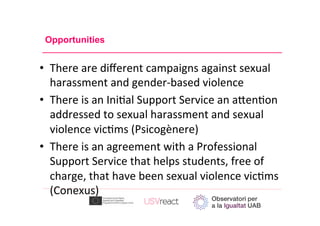 Opportunities
Your	logo	
  There	are	diﬀerent	campaigns	against	sexual	
harassment	and	gender-based	violence		
  There	is	...
