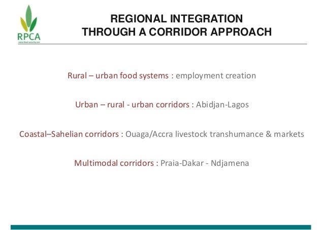 REGIONAL INTEGRATION
THROUGH A CORRIDOR APPROACH
Rural – urban food systems : employment creation
Urban – rural - urban co...