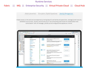Runtime Services
Fabric || MQ || Enterprise Security || Virtual Private Cloud || Cloud Hub
 