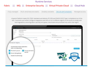 Runtime Services
Fabric || MQ || Enterprise Security || Virtual Private Cloud || Cloud Hub
 