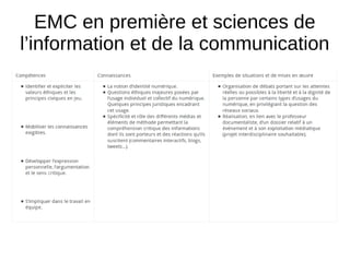 EMC en première et sciences de
l’information et de la communication
 