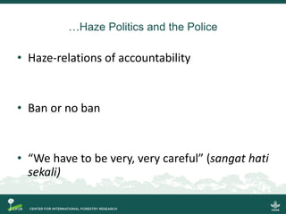 Regional policies and practices on fire and haze: A case study in West Kalimantan 