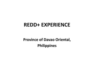 REDD+ EXPERIENCE
Province of Davao Oriental,
Philippines
 