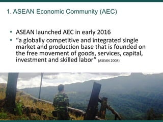 Implications of the ASEAN Economic Community (AEC) for trans-boundary agricultural commodities, forests and smallholder farmers