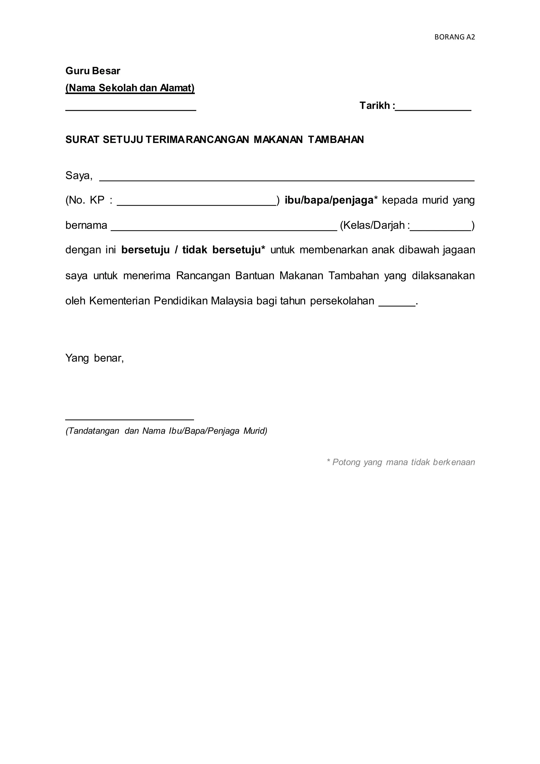 2.borang a2 surat setuju terima | DOCX