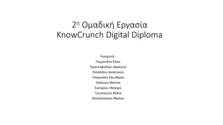 2η Ομαδική Εργασία
KnowCrunch Digital Diploma
Εισηγητές:
Ποιμενίδου Έλσα
Τριανταφύλλου Ιφιγένεια
Τοπαλίδου Αναστασια
Τσαγανάκη Ελευθερία
Λαλούμη Ματίνα
Σωτηρίου Ηλέκτρα
Γουνιτσιώτη Βάλια
Χατζησταύρου Φρόσω
 