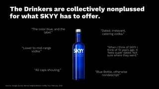 The Drinkers are collectively nonplussed
for what SKYY has to offer.
“Lower to mid-range
vodka.”
“The color blue, and the
...