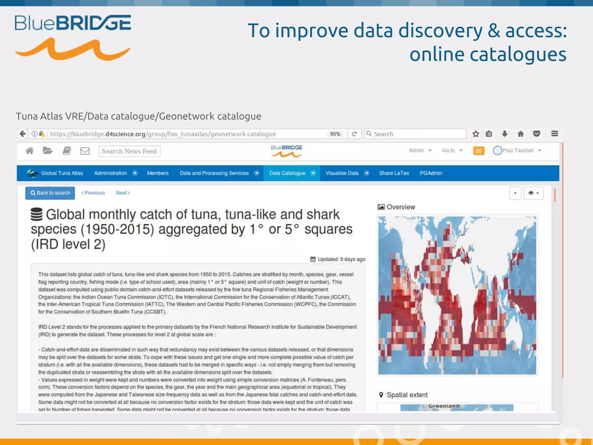 Tuna Atlas VRE/Data catalogue/Geonetwork catalogue
To improve data discovery & access:
online catalogues
 