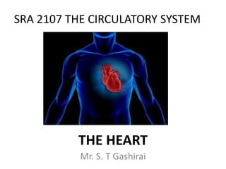 SRA 2107 THE CIRCULATORY SYSTEM
THE HEART
Mr. S. T Gashirai
 