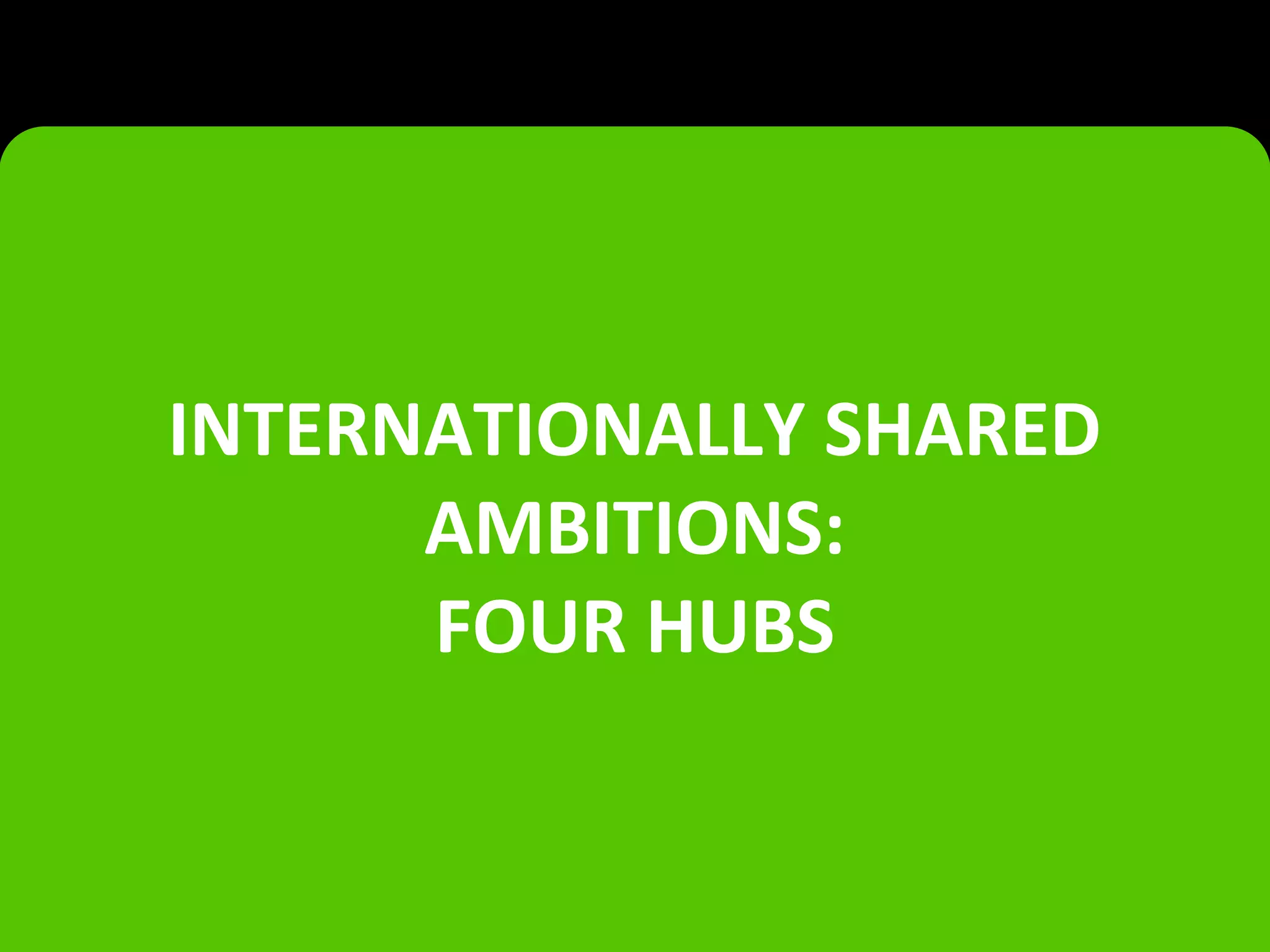 INTERNATIONALLY SHARED
AMBITIONS:
FOUR HUBS
 