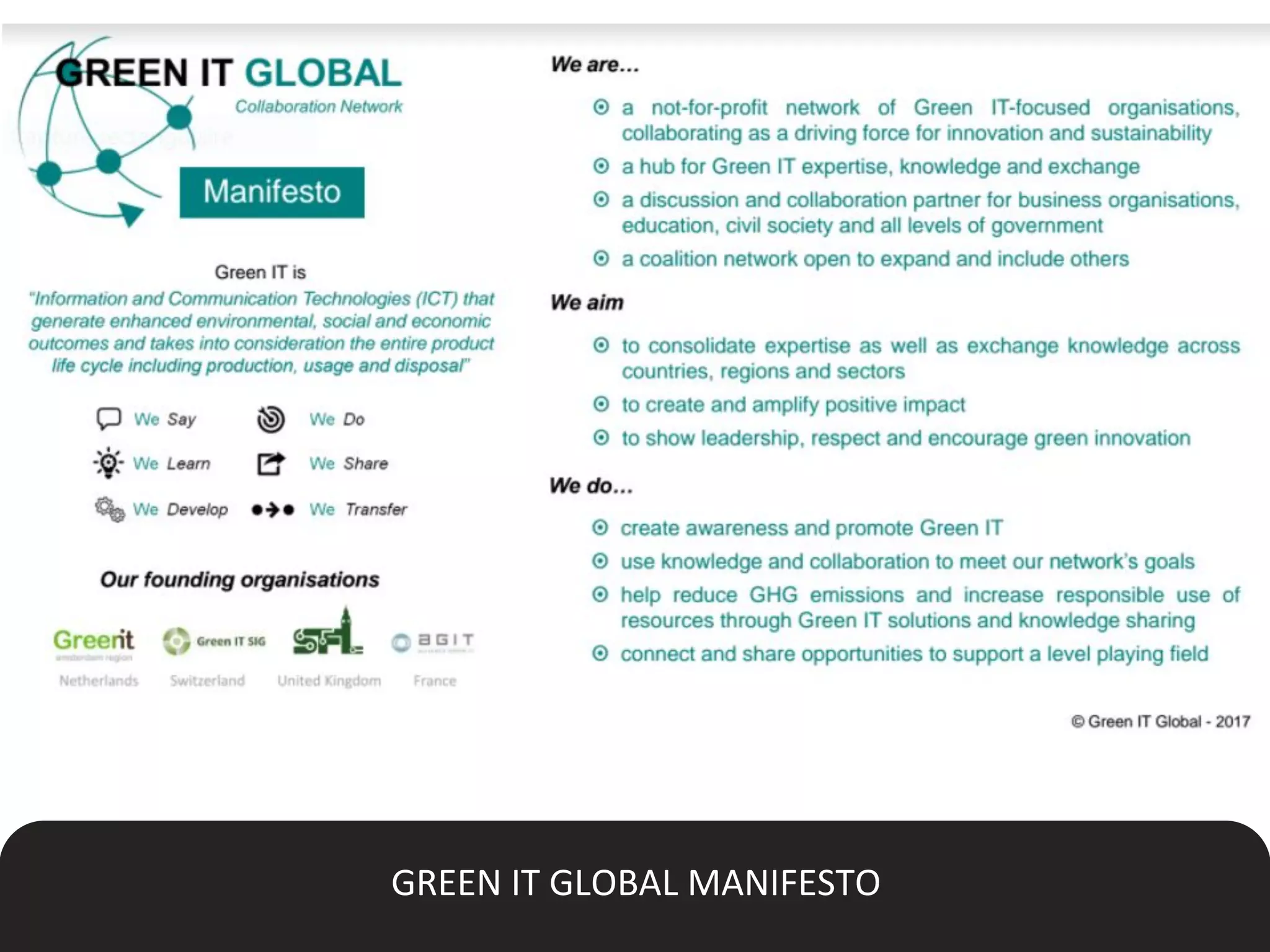 GREEN IT GLOBAL MANIFESTO
 