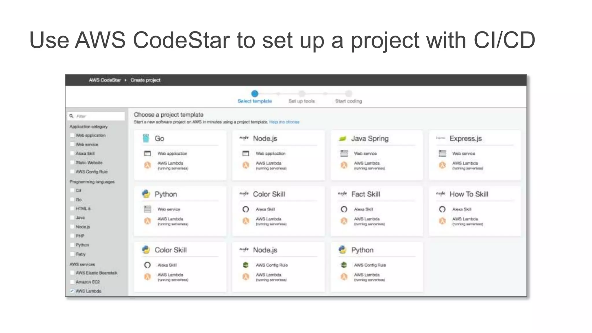 Use AWS CodeStar to set up a project with CI/CD
 