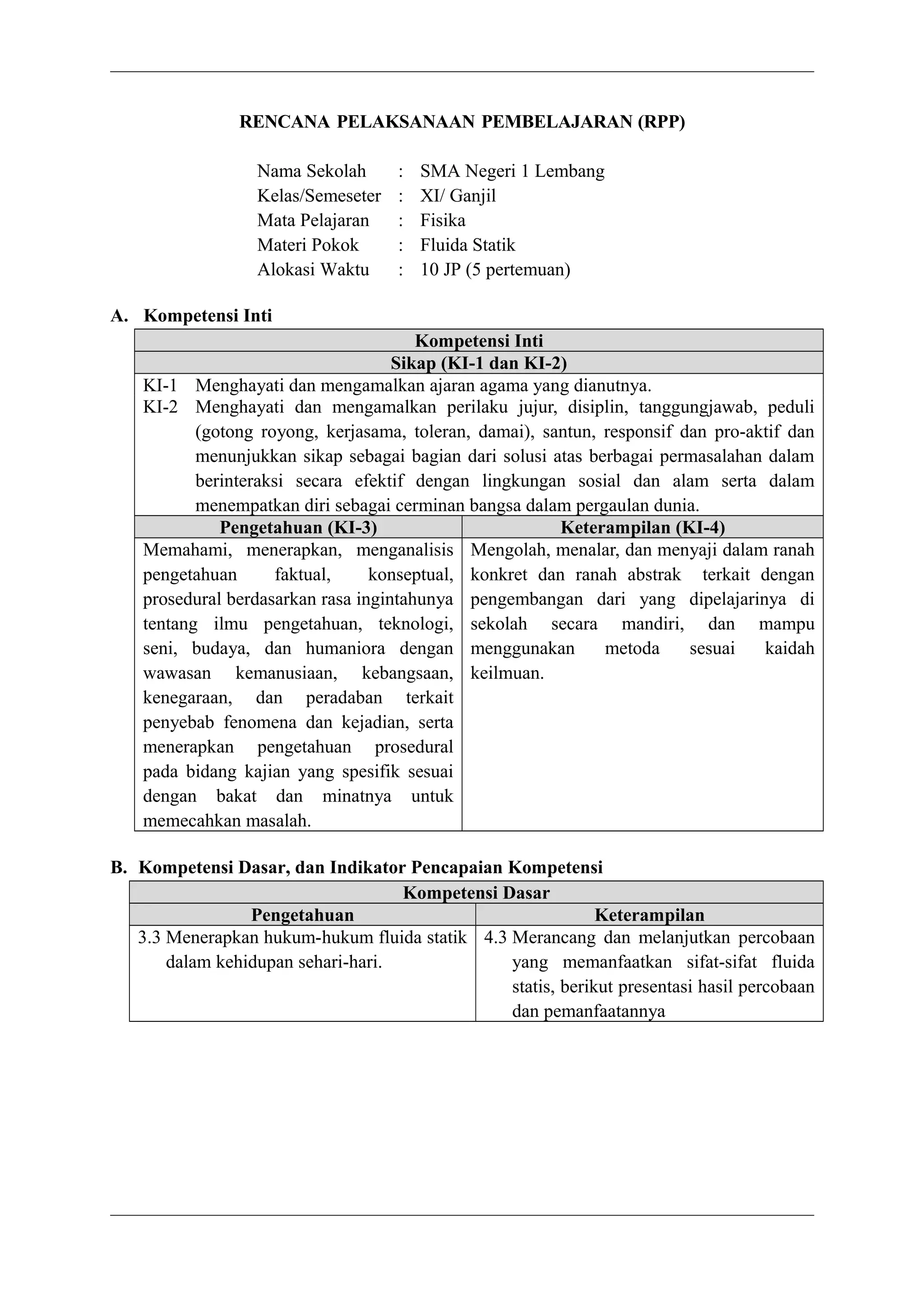 2. rpp dan penilaian kd 3.3 fluida statis tekanan hidrostatis | DOC